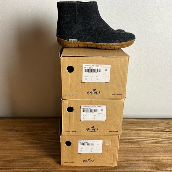 Glerups Charcoal Wool Low Boot Slippers, New in Box - Picture 6 of 8